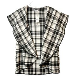 Mud Pie West Plaid Blanket Vest Black & Cream NWT One Size‎